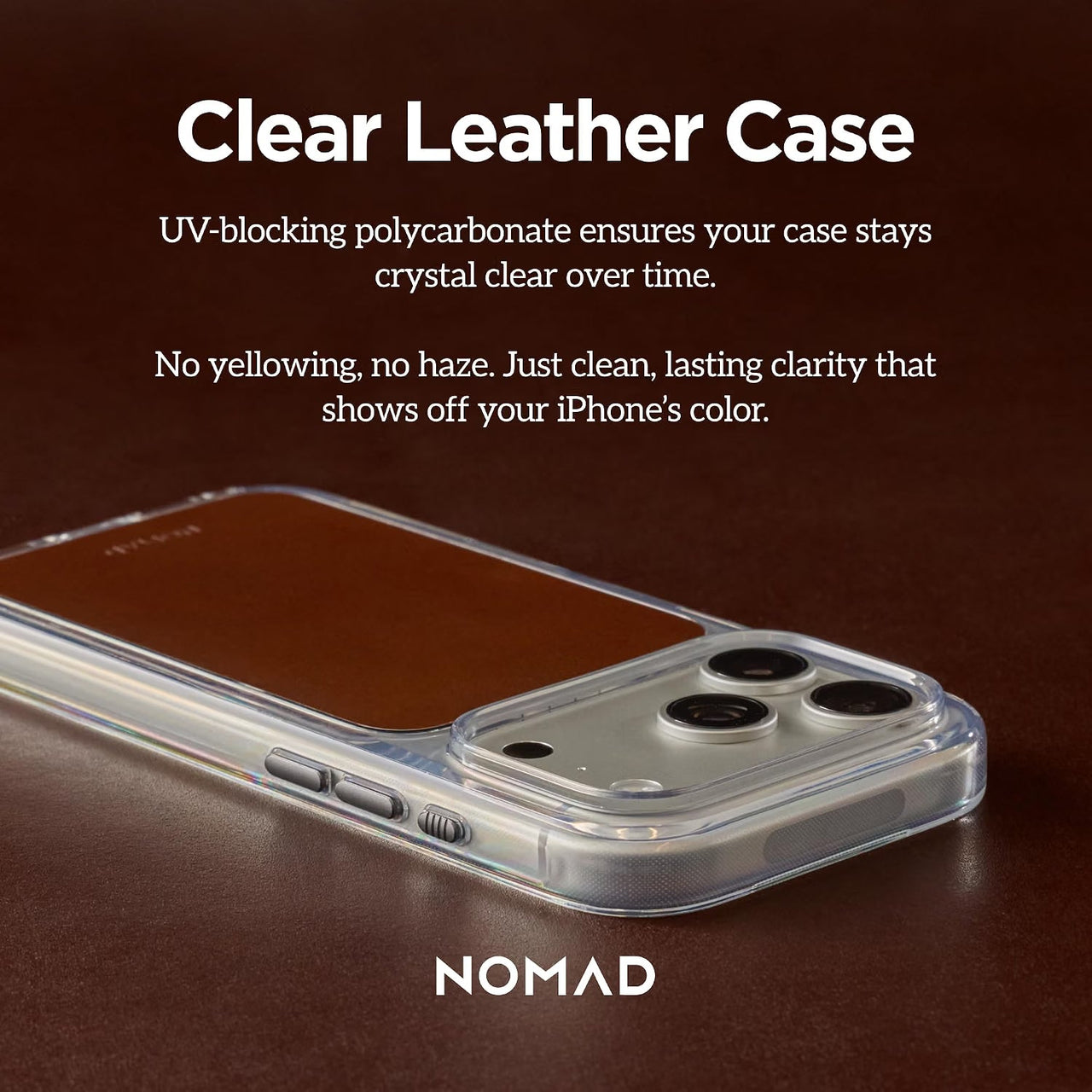 NOMAD Clear Leather Case for iPhone 18 Pro Max -Rustic Brown Horween