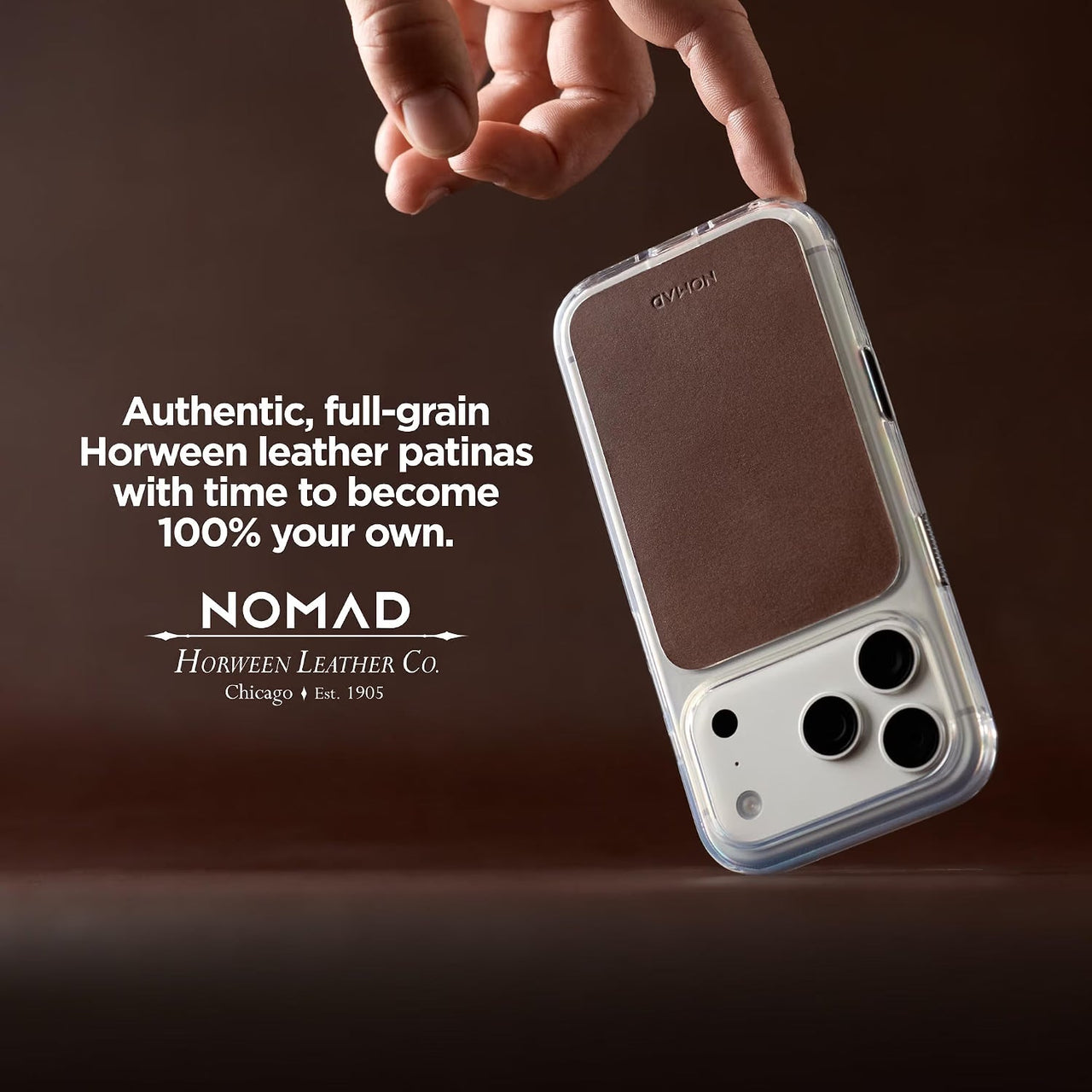 NOMAD Clear Leather Case for iPhone 18 Pro Max -Rustic Brown Horween
