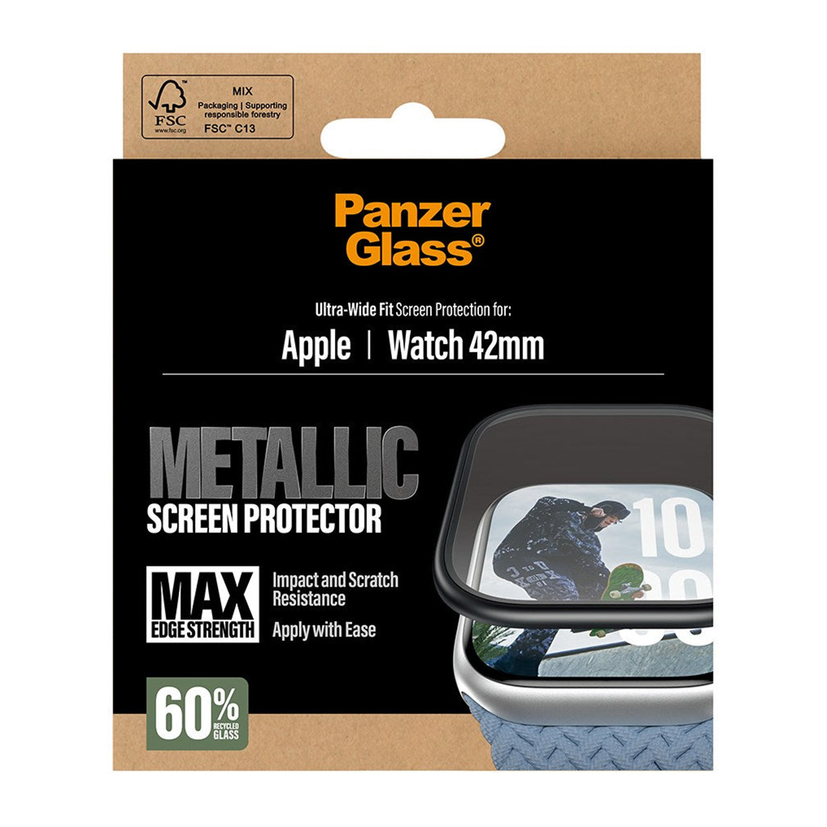 PanzerGlass Metal Frame Screen Protector for Apple Watch Series 10 (42mm) - Black