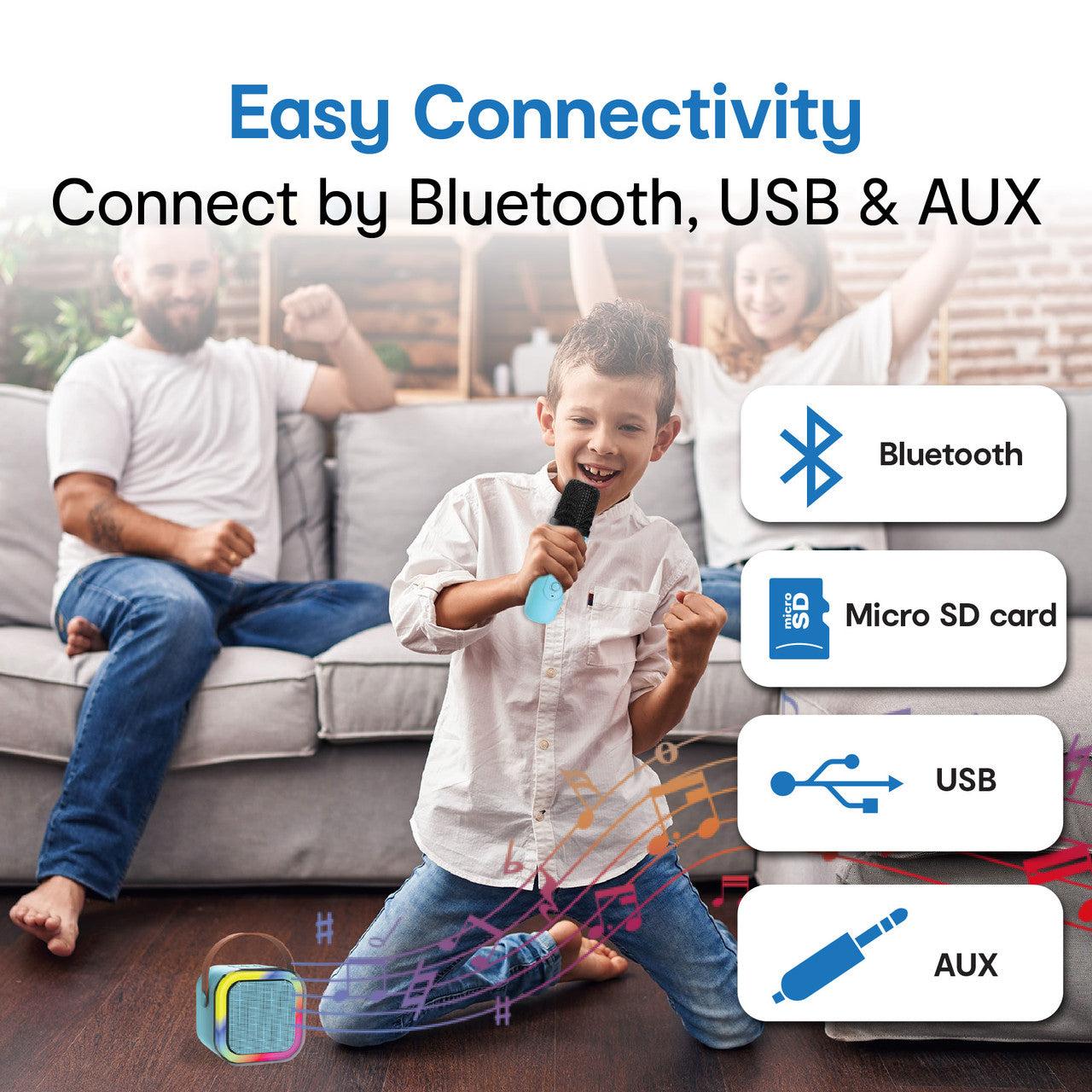Laser Mini Karaoke Speaker 2 Wireless Mics- Blue