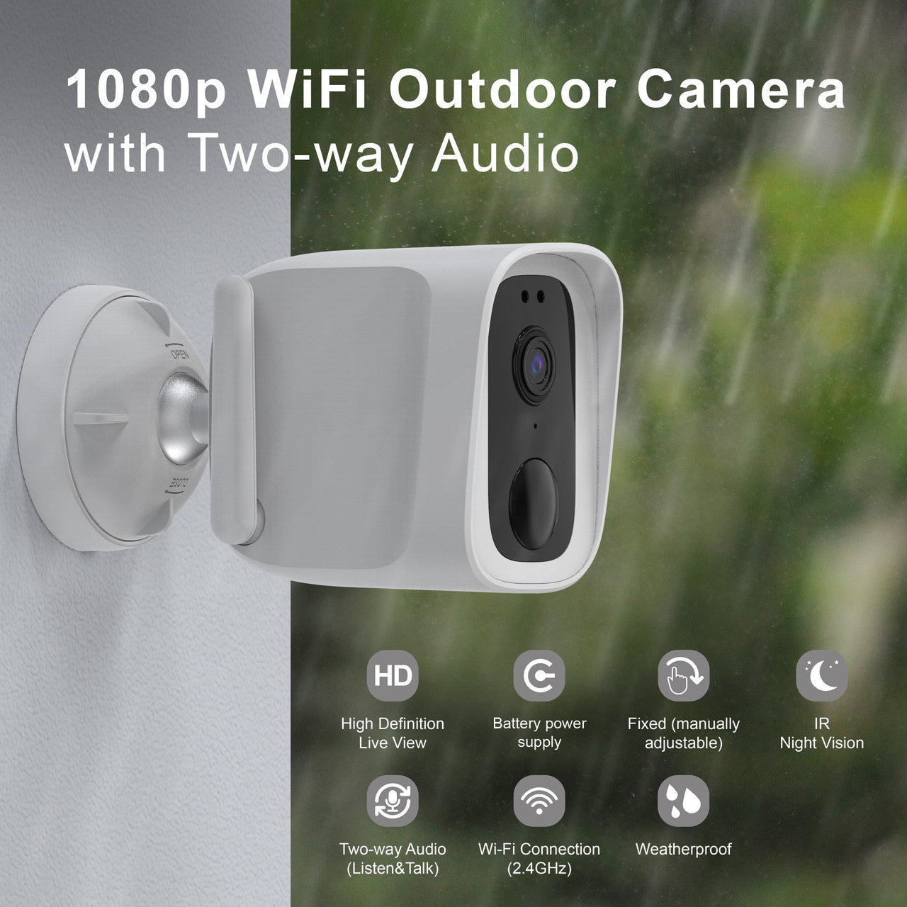 Laser Full HD Wireless Security Camera - IP65, 1080P, Two-Way Audio