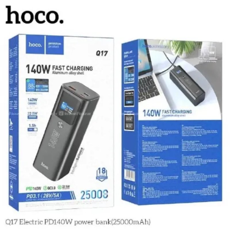 Hoco Q17 140W PD 25,000mAh power bank Battery pack for Phone Laptop - Black