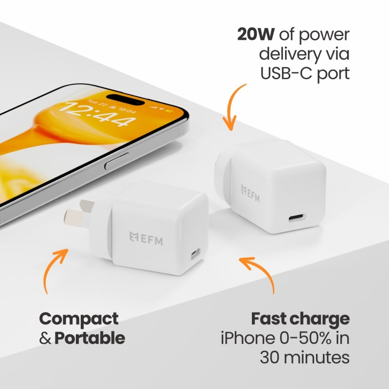 EFM ECO 20W Wall Charger with Power Delivery and PPS Technology - White