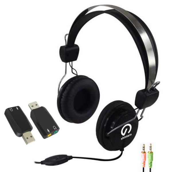 Shintaro Headset with Microphone + 3.5mm USB Audio Adapter and 2 Microphone Jack Kit