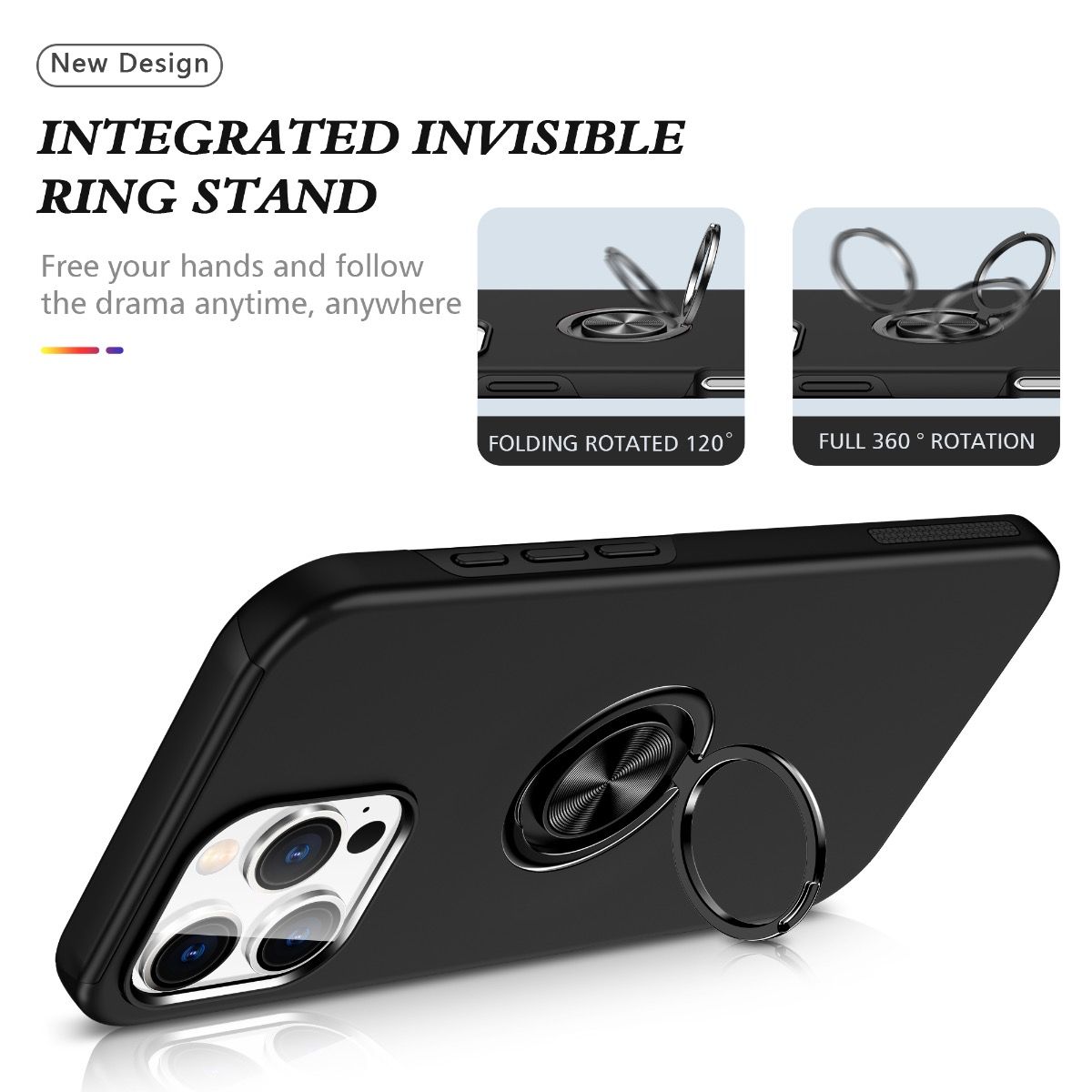Blacktech Slim Style Magnetic Ring Stand with Case for Samsung Galaxy S26 Ultra - Black