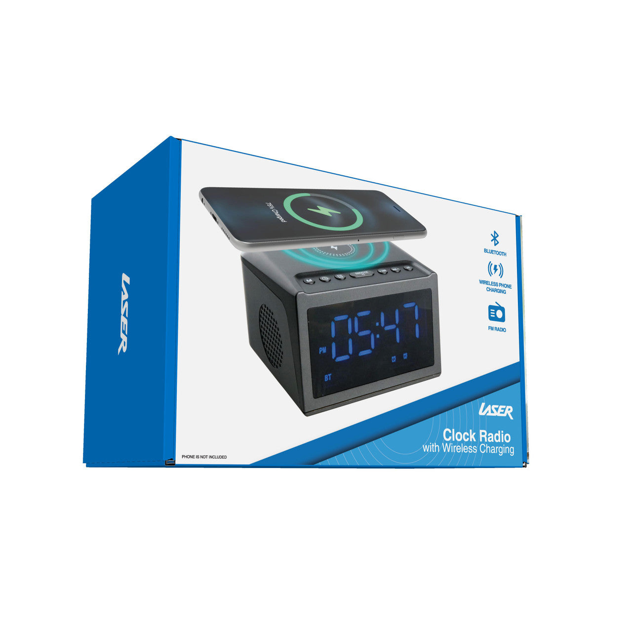 Laser Alarm Clock with Wireless Charging Bluetooth Connectivity
