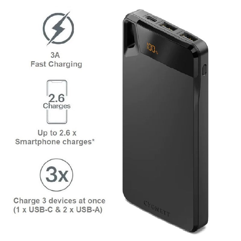 Cygnett ChargeUp Boost 4th Gen 10,000 mAh Power Bank - Black
