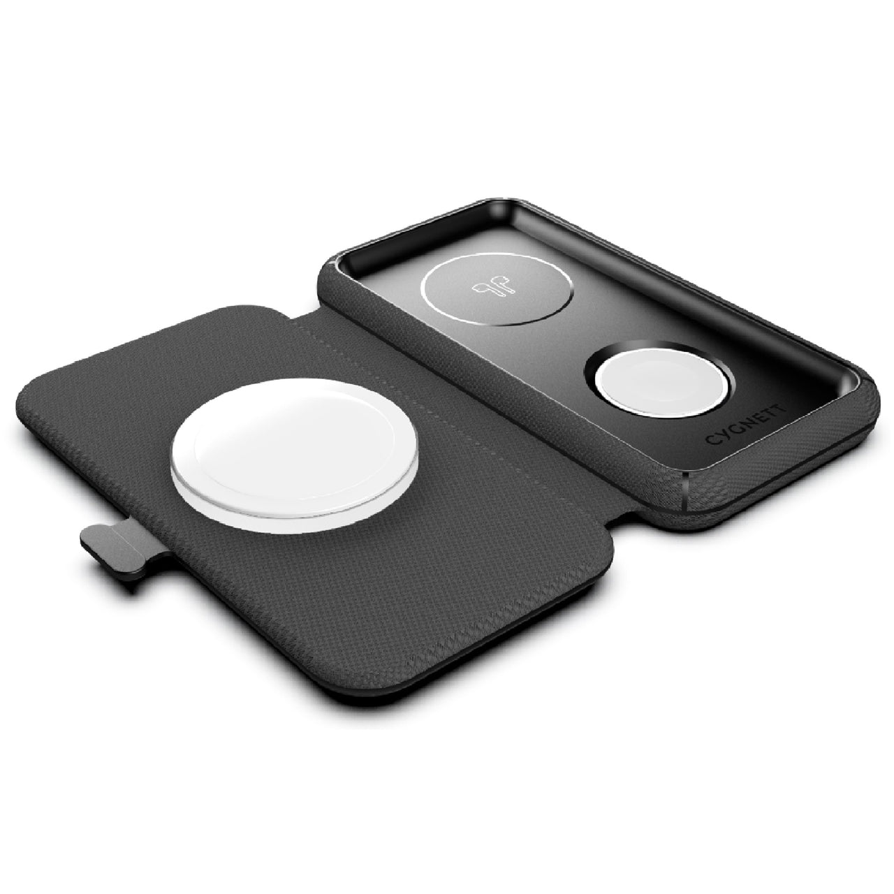 Cygnett MagTravel 15W 3-in-1 Wireless Charger MagSafe & Qi2 Compatible, 1M USB-C Cable - Black