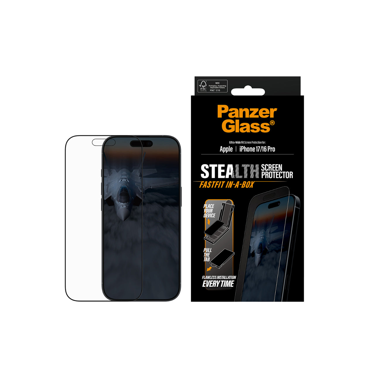 PanzerGlass UltraWide Fit Stealth Screen Protector with Fastfit in-a-box iPhone 17