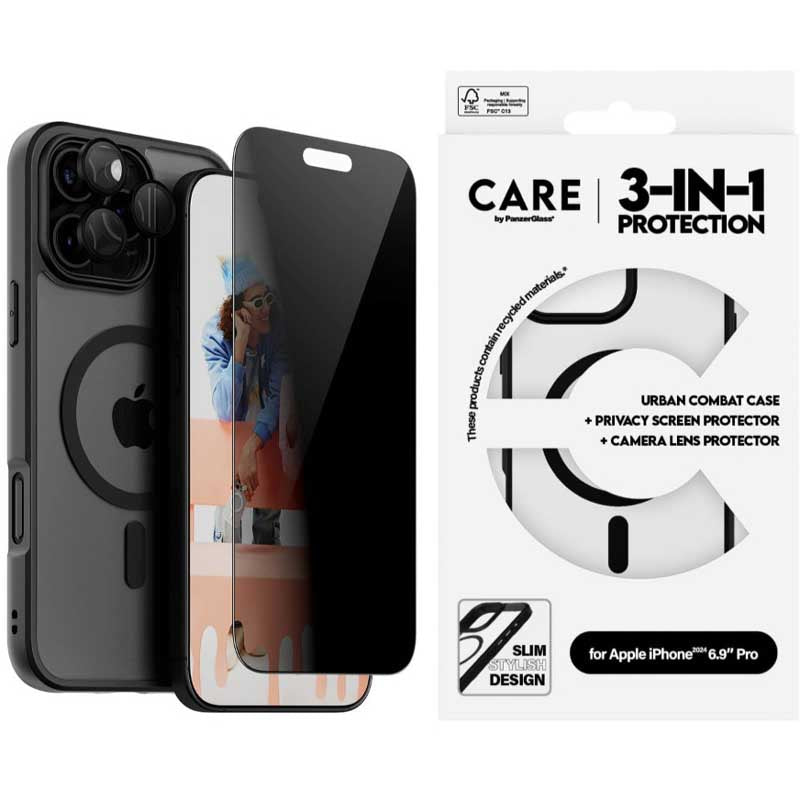 PanzerGlass Care Flgship 3-in-1 Privacy Bundle for iPhone 16 Pro Max - Clear