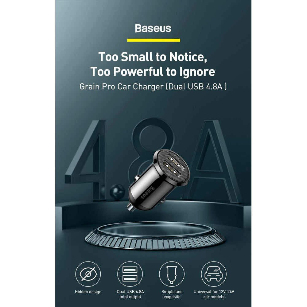 Baseus 24W DUAL Port USB-A Fast Charging Car Charger (2.4A x 2) - Black