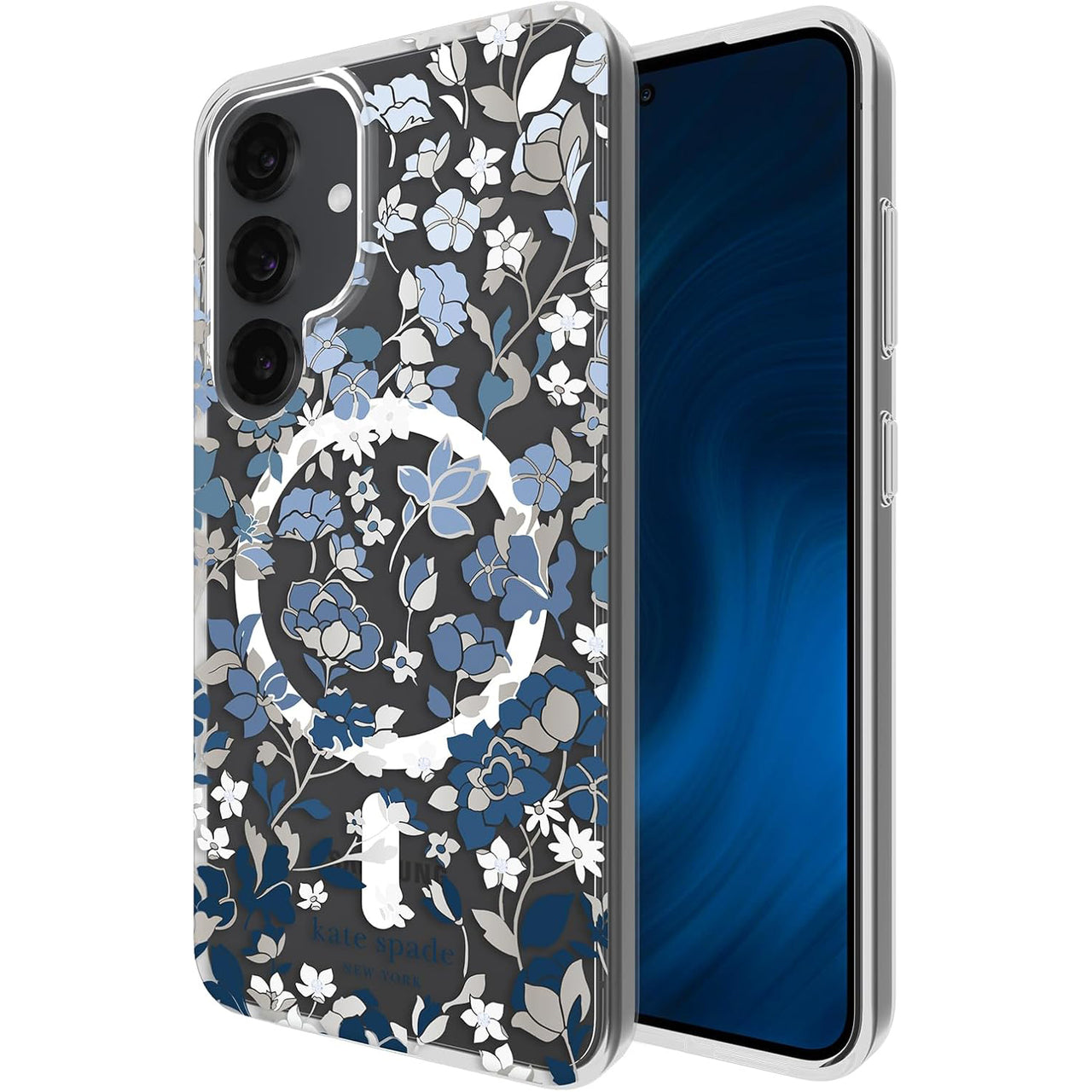 Kate Spade Case with Magnets for Samsung Galaxy S25 - Flowerbed Blue Gems