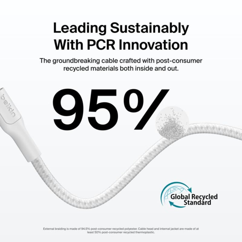Belkin Boost Charge Pro USB-C to C 240W Braided Cable 1m Universally Compatible - White