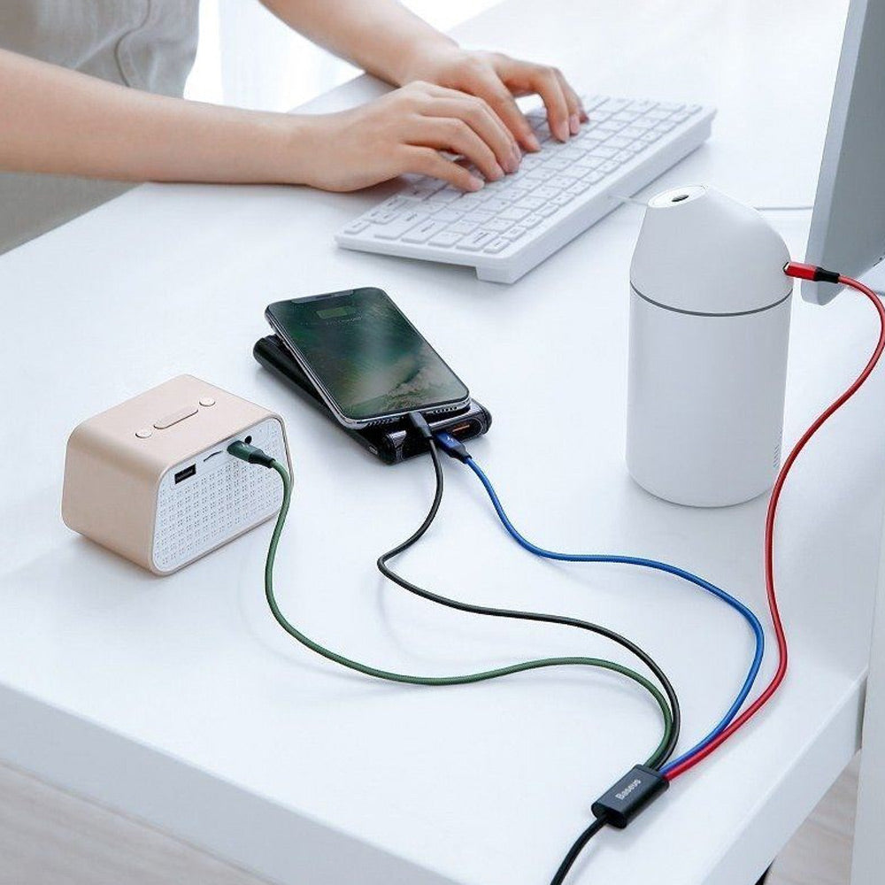 Baseus 4 in 1 Nylon Braided Cable (2 x Lightning / Type-C / Micro USB) 3.5A 1.2m  - Black