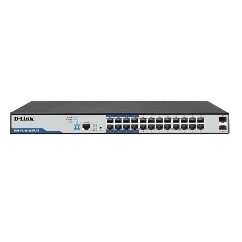 D-Link 26-Port Gigabit Smart Managed PoE+ Switch with 24 PoE+ Ports (8 Long Reach) + 2 SFP Ports - Grey