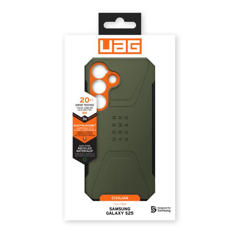 UAG Civilian Magnet Case for Samsung Galaxy S25 - Olive Drab/Orange