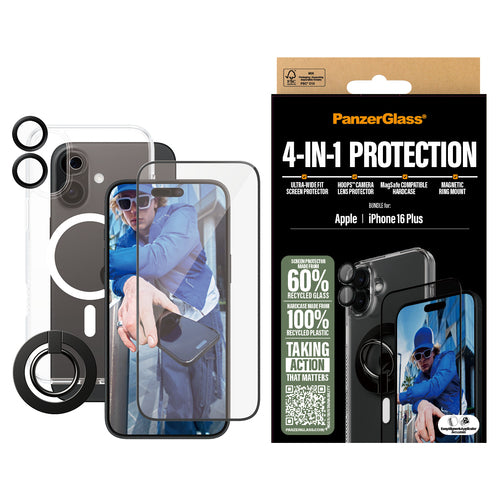 PanzerGlass 4-in-1 Protection Bundle(Screen|Lens|Case) for iPhone 16 Pro Max - Clear