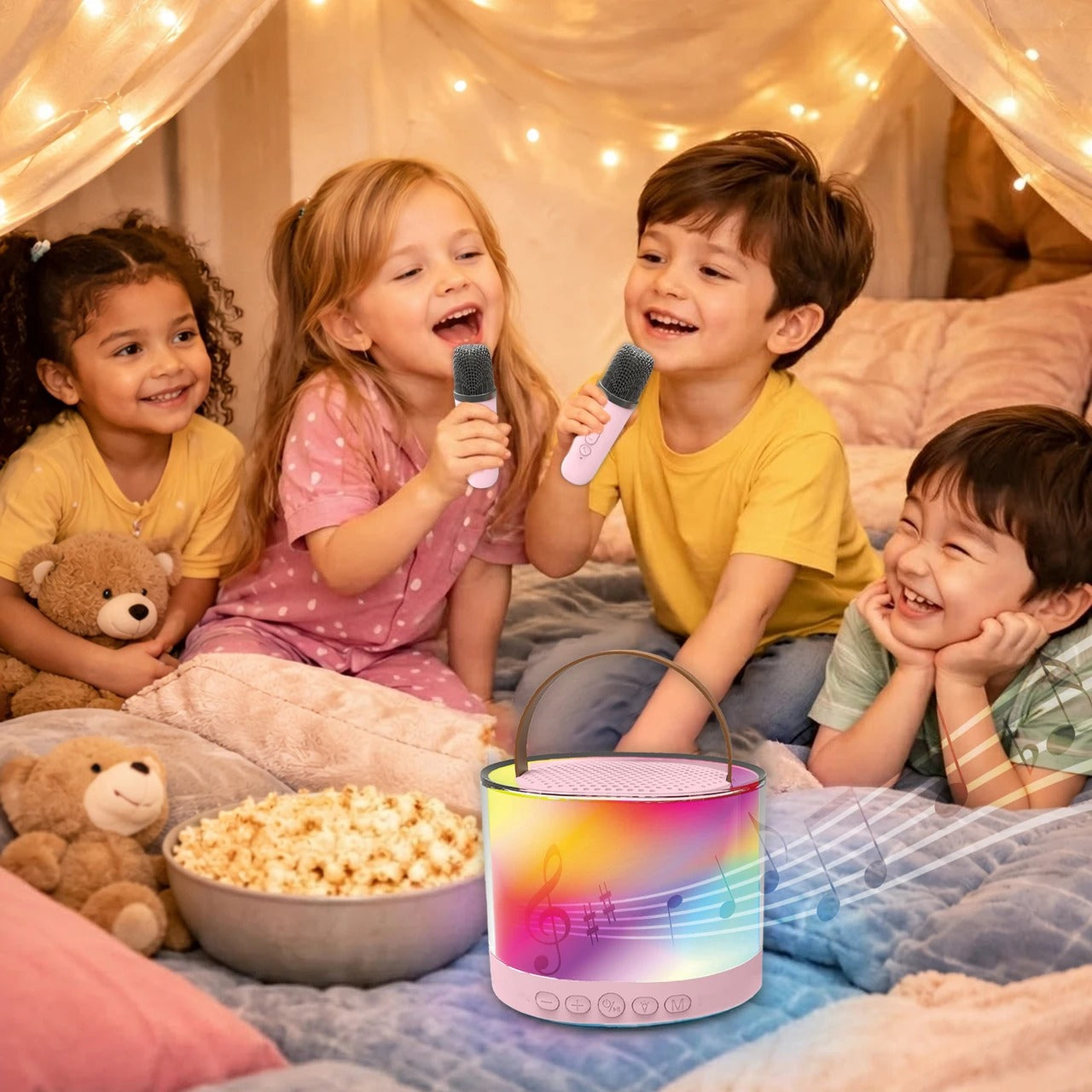 Laser Mini RGB Karaoke Speaker with 2 Wireless Mics - Pink