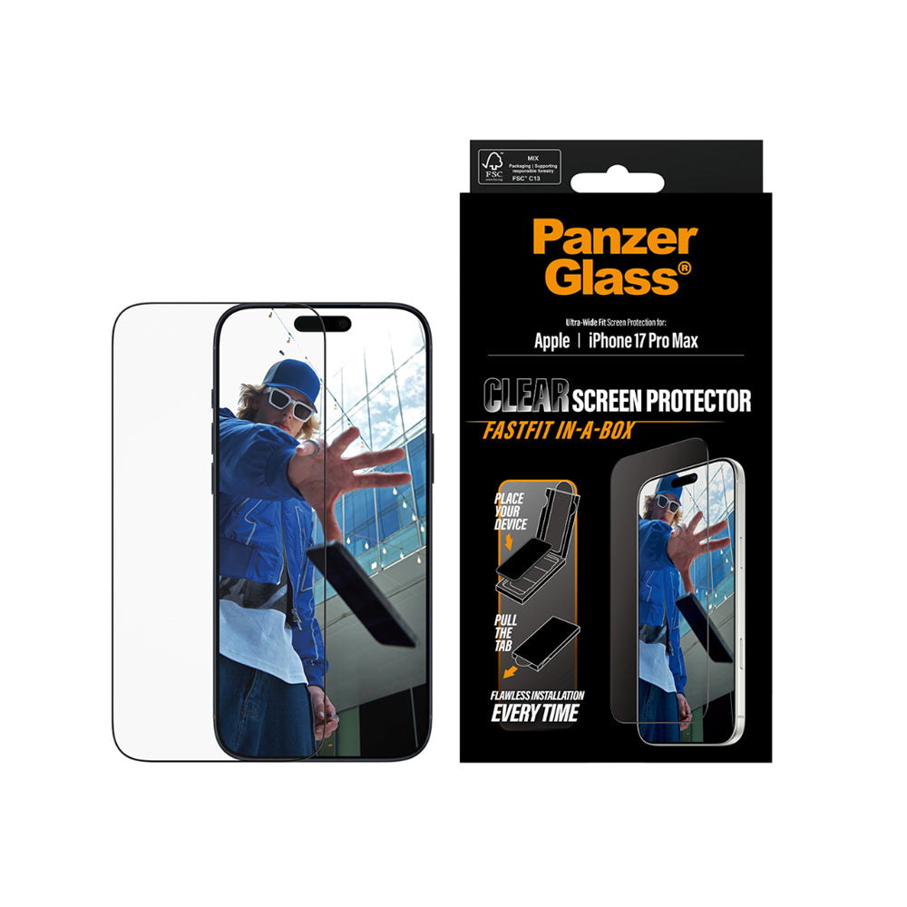 PanzerGlass UltraWide Fit Screen Protector With Fastfit in-a-box for iPhone 17 Pro Max