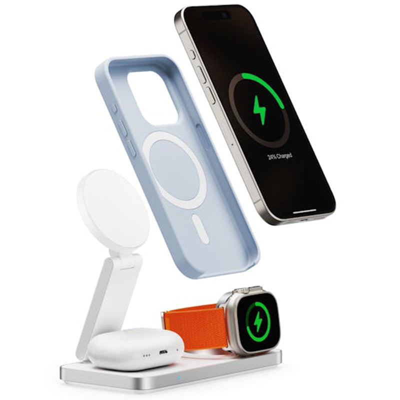 Laser ChargeCore 3-in-1 Charging Stand for Apple, Samsung, Watch Charger - White (includes 20W Charger and Cable)