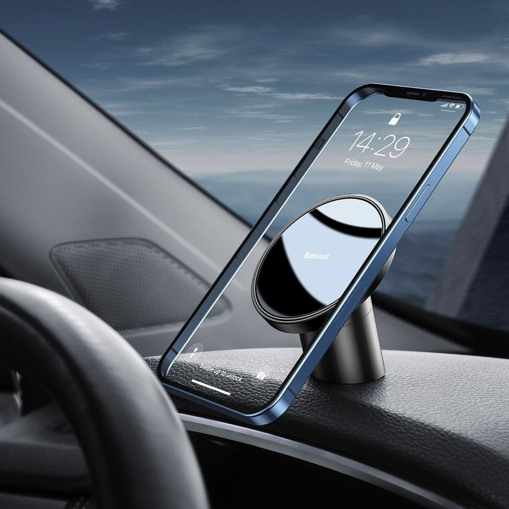 Baseus Magnetic Car Mount for Dashboards and Air Outlets (Magsafe Compatible + Ring Included ) - Bla