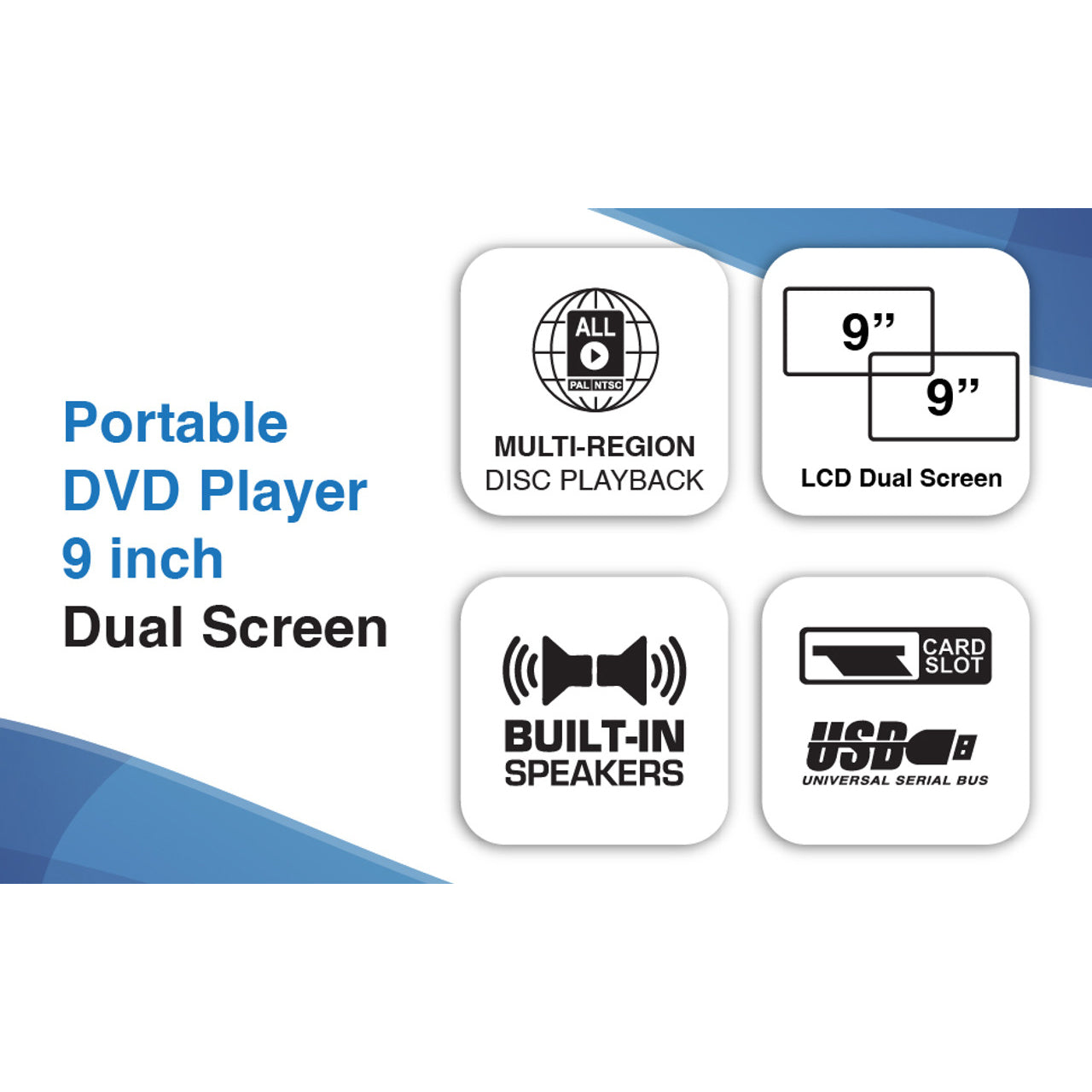 Laser 9" Dual Screen Portable DVD Player for Car- Black
