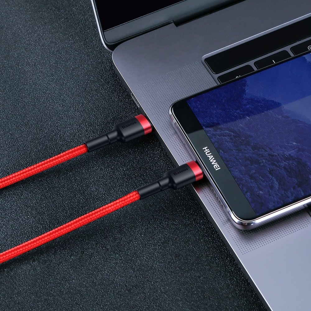 Baseus Cafule Cable  Nylon USB-C to USB-C PD2.0 60W 20V 3A QC3.0 1M - Black/Red