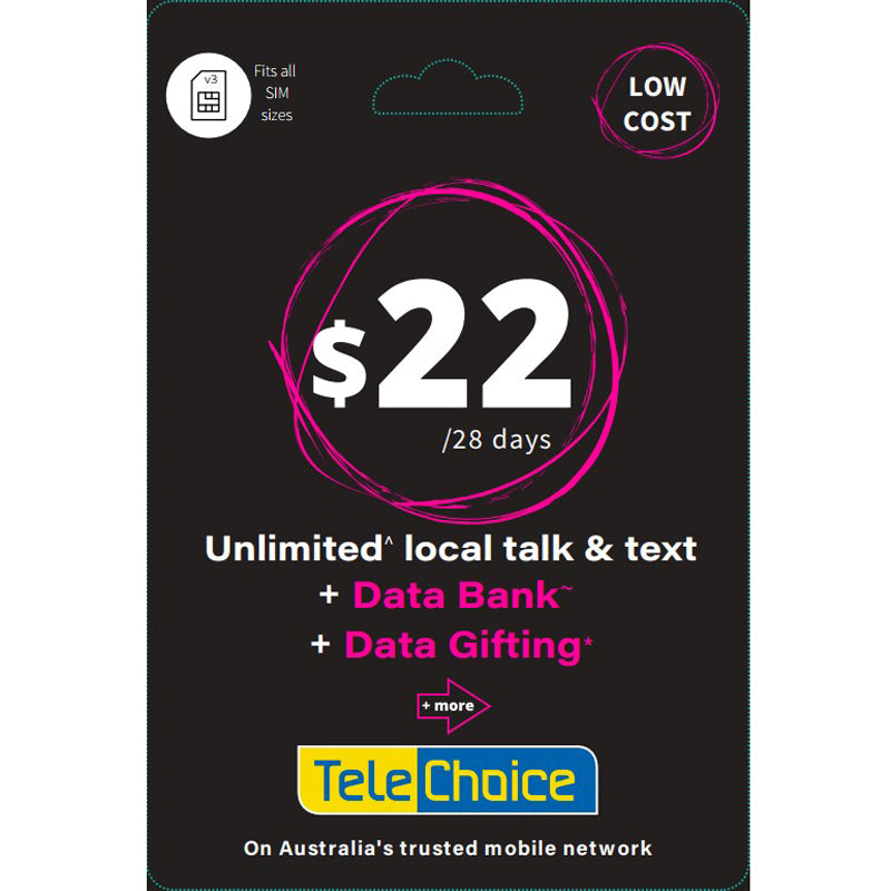 Telechoice $22 Prepaid SIM Plan - 15GB/ 28 Days
