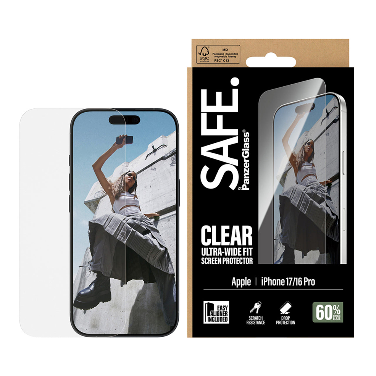 PanzerGlass SAFE UltraWide Fit Screen Protector for iPhone 17/16 Pro - Clear