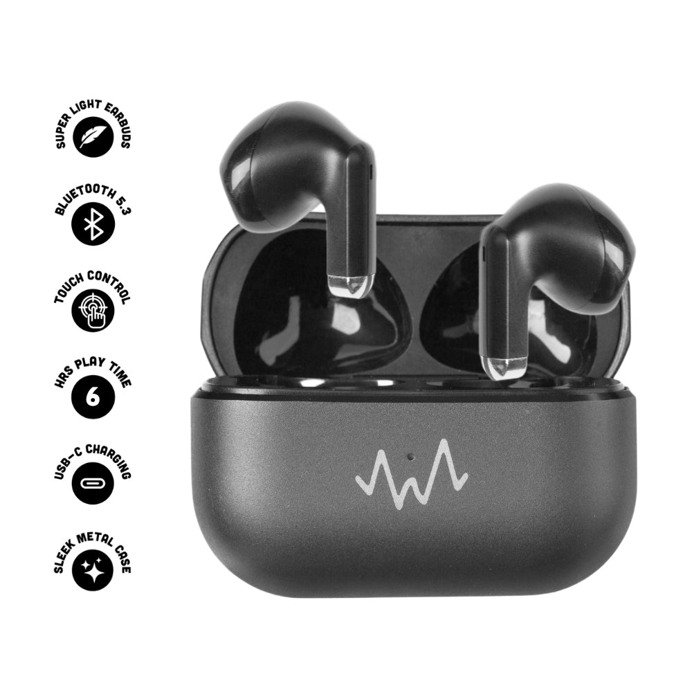 Wave Audio True Wireless Bluetooth Earbuds with Case Immersive Mini - Black