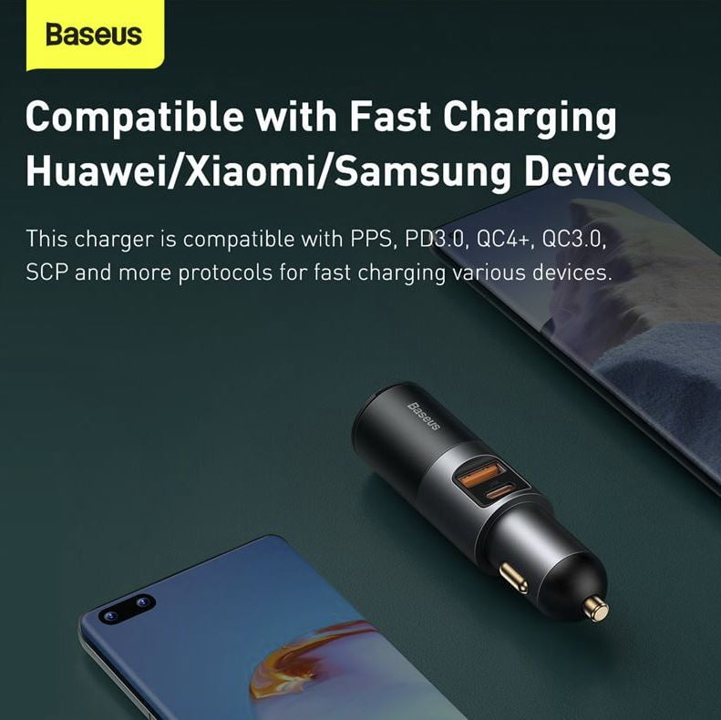Baseus 120W Car Charger USB-C USB PD3.0 Fast Charging Cigarette Lighter Adapter