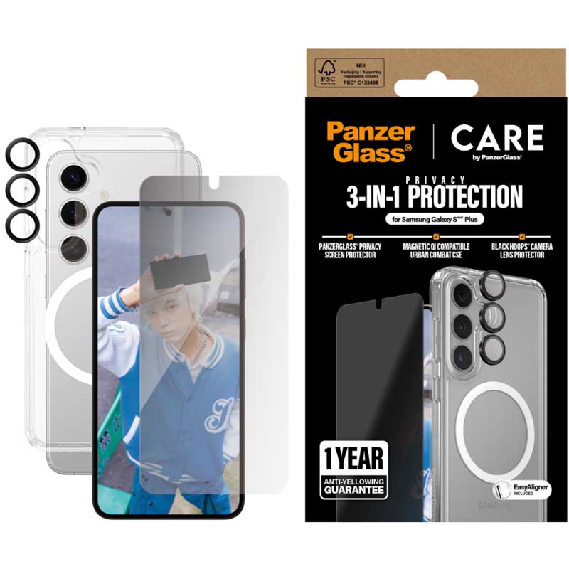 PanzerGlass Care Flgship 3-in-1 Privacy Bundle for Samsung GS25+ - Clear