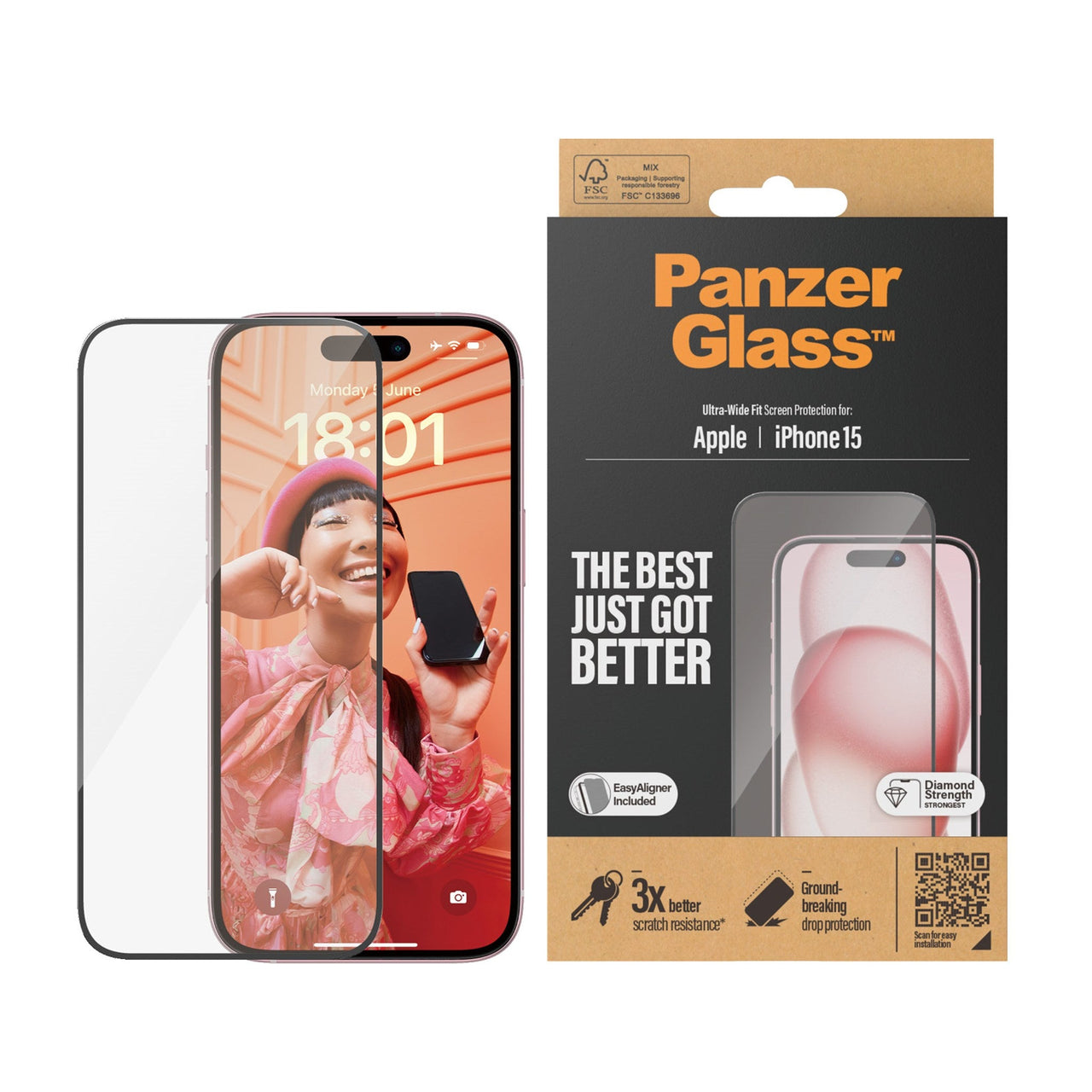 PanzerGlass Screen Protector Ultra-Wide Fit for Apple iPhone 15 - 6.1" - Clear