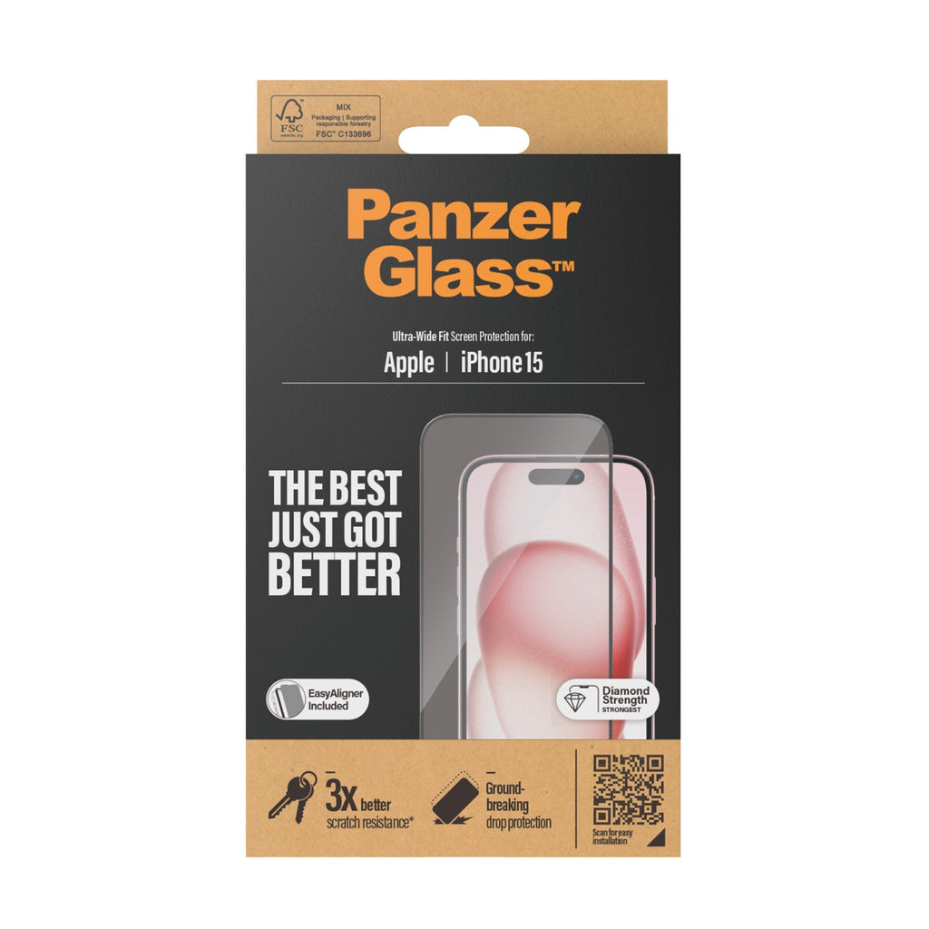 PanzerGlass Screen Protector Ultra-Wide Fit for Apple iPhone 15 - 6.1" - Clear