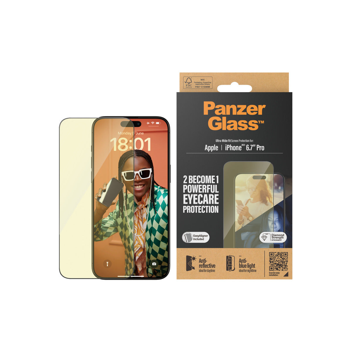 PanzerGlass EyeCare Ultra Wide Fit Screen Protection with EasyAligner for iPhone 15 Pro Max - Clear