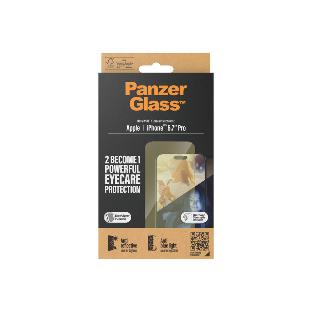 PanzerGlass EyeCare Ultrawide Fit Screen Protection with EasyAligner for iPhone 15 Pro Max - Clear