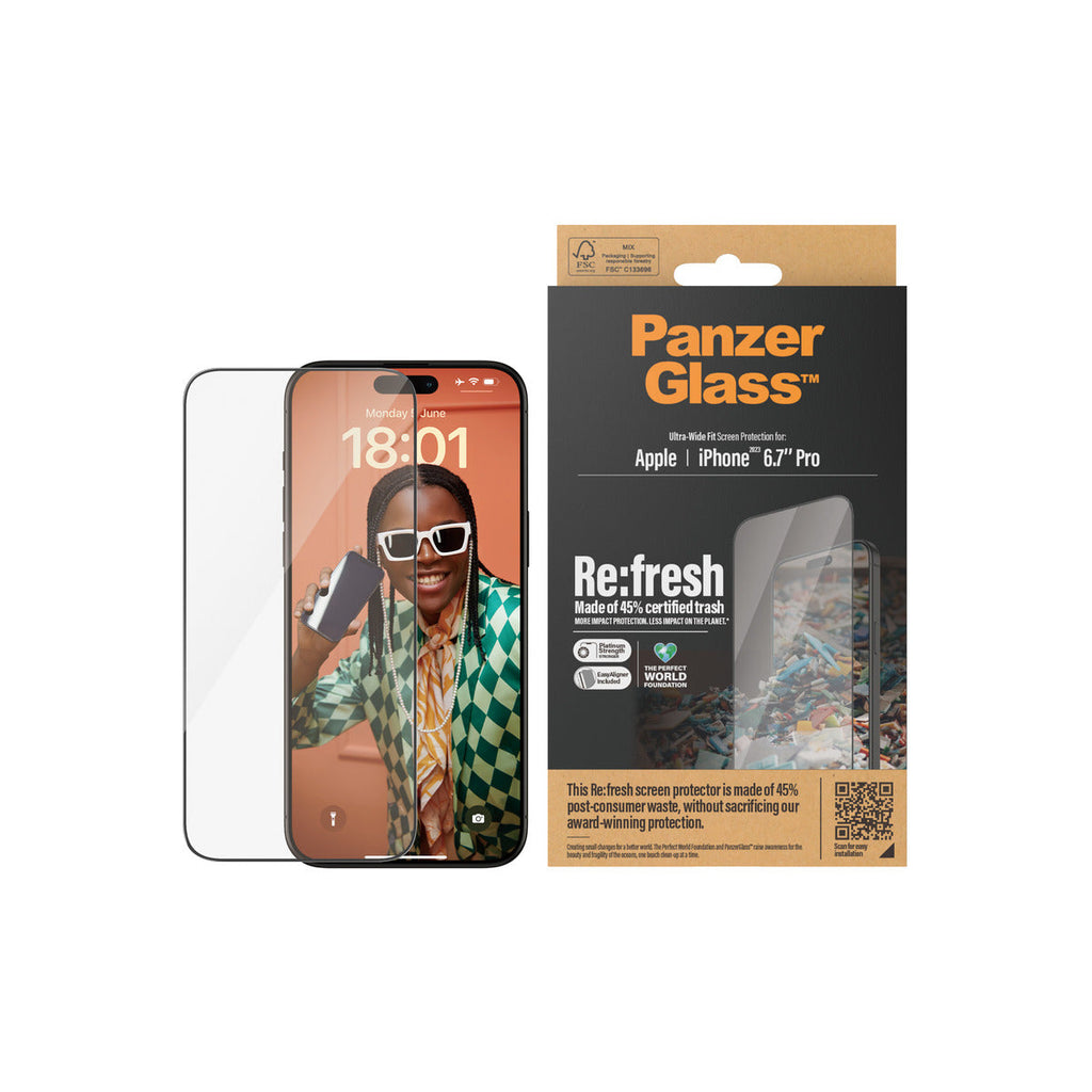 PanzerGlass Refresh Ultra Wide Fit Screen Protector with EasyAligner for iPhone 15 Pro Max - Clear