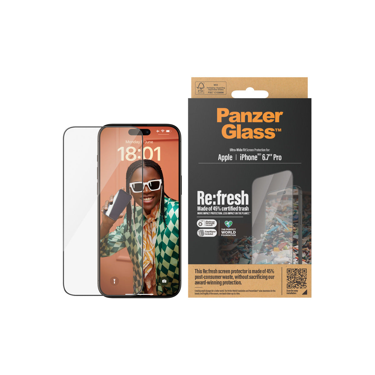 PanzerGlass Refresh Ultra Wide Fit Screen Protector with EasyAligner for iPhone 15 Pro Max - Clear