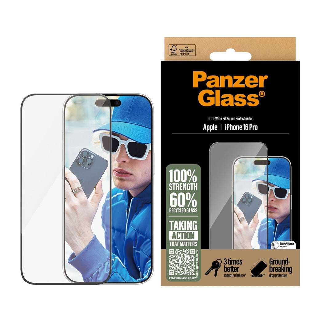 PanzerGlass Ultra-Wide Fit Screen Protector For iPhone 16 Pro - Clear