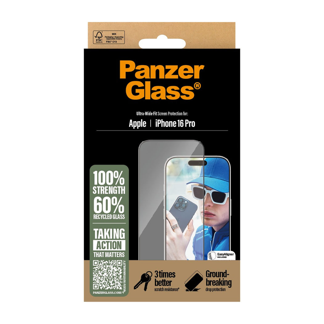 PanzerGlass Ultra-Wide Fit Screen Protector For iPhone 16 Pro - Clear