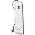 Belkin 8-Outlet Surge Protection Powerbaord 2 x USB Charging Ports - White/Grey