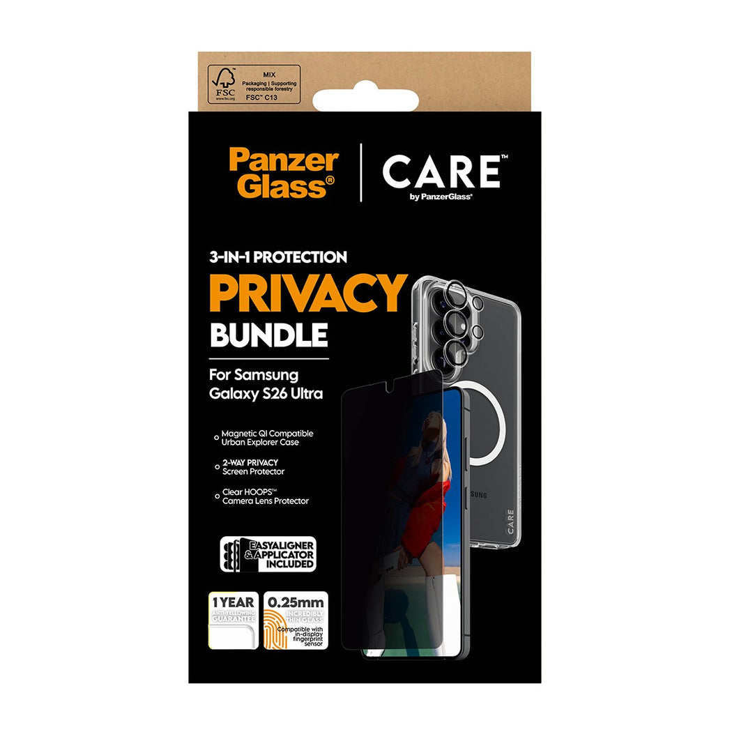 PanzerGlass Care 3-in-1 Privacy Bundle for Samsung Galaxy S26 Ultra - Clear