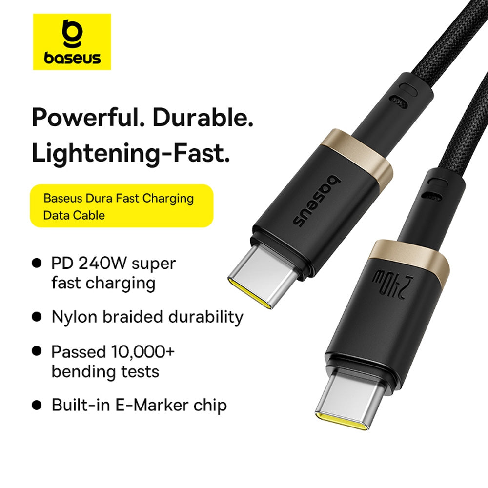 Baseus Dura Fast Charging Data Cable USB-C to USB-C 240W 1M for 15 / 16 / 17 Series - Gold Black