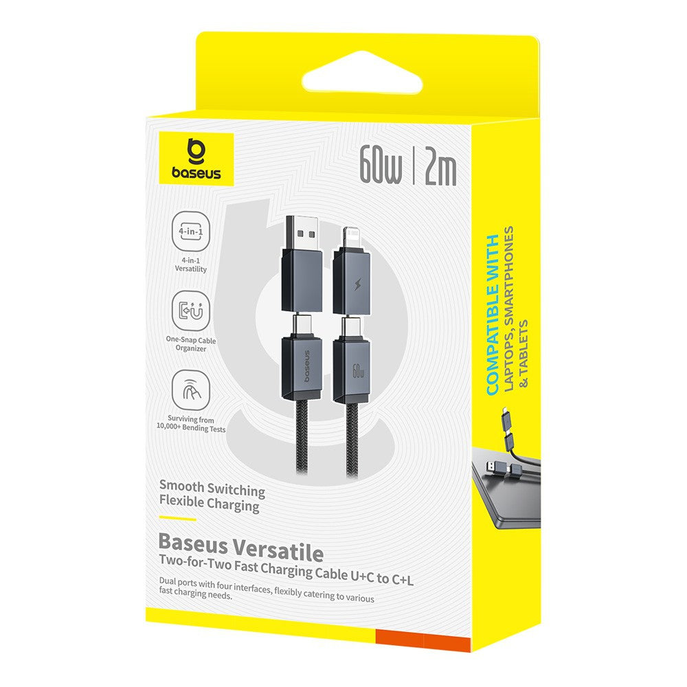 Baseus Versatile Two-for-Two Fast Charging Cable U+C to C+L 60W 2M for 15 / 16 / 17 Series