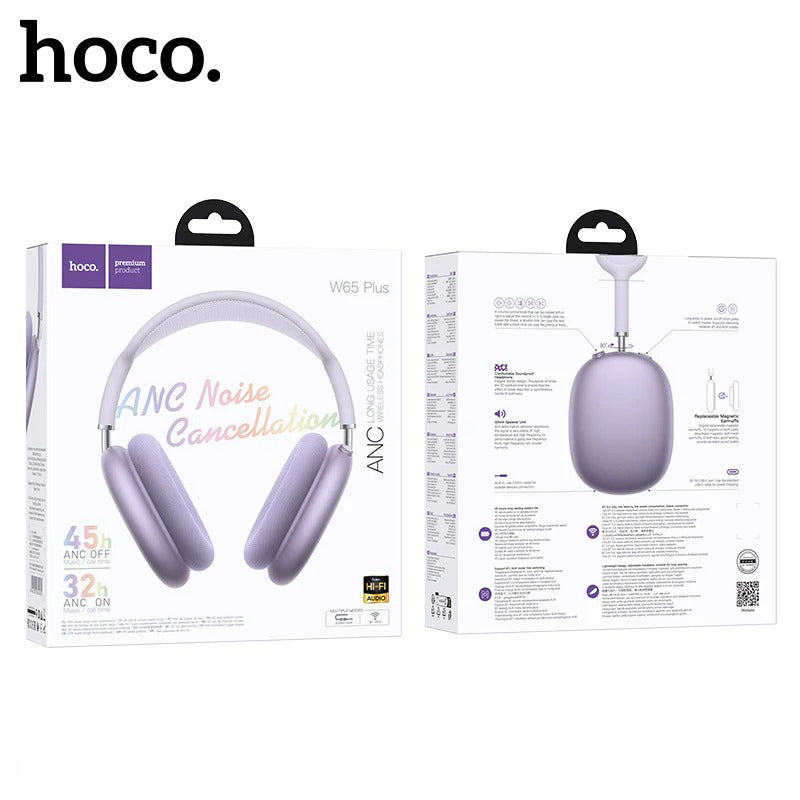 HOCO W65 Plus ANC Noise Reduction Bluetooth Headphones- Purple