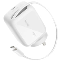 Belkin BoostCharge Pro Wall Charger 45W GaN with retractable cable - White