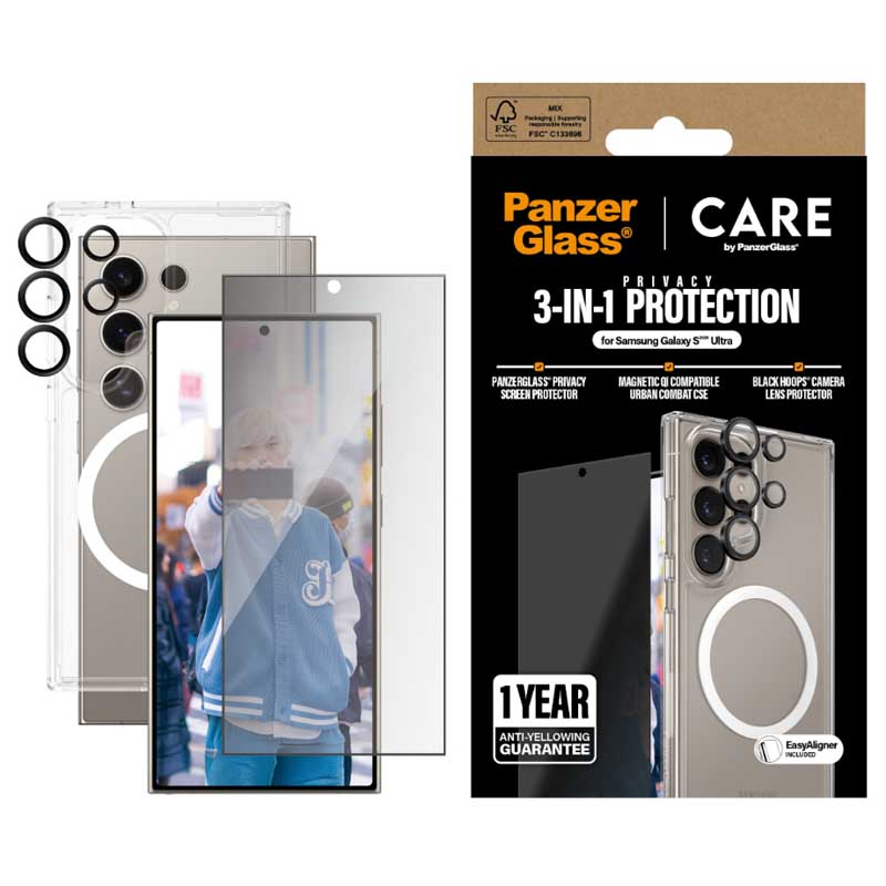 PanzerGlass Care Flgship 3-in-1 Privacy Bundle for Samsung GS25 Ultra - Clear