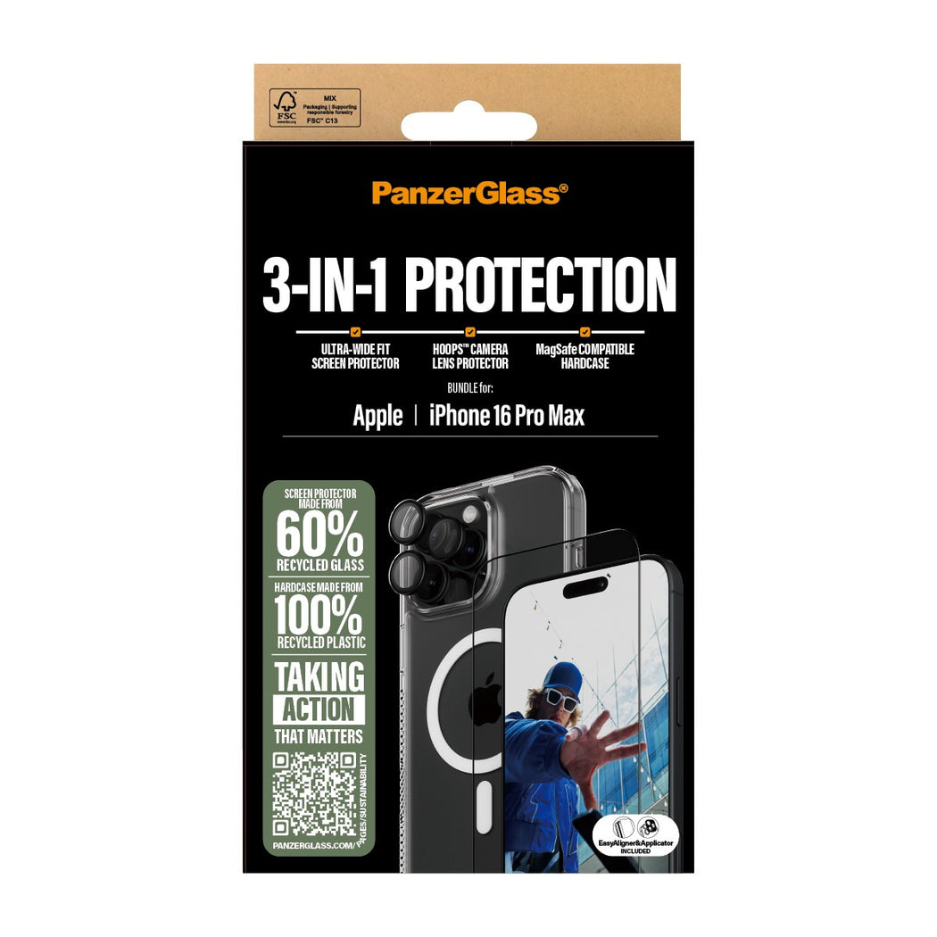 PanzerGlass 4-in-1 Protection Bundle(Screen|Lens|Case) for iPhone 16 Pro Max - Clear
