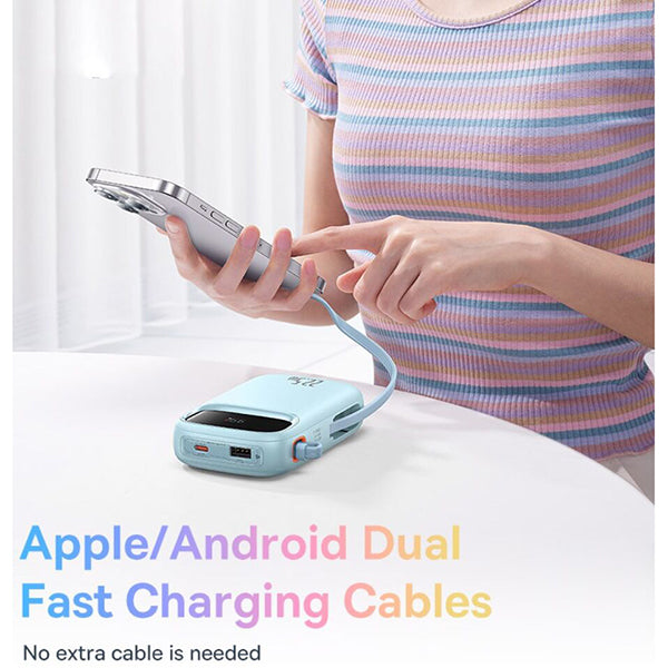 Baseus Qpow2 Dual-Cable Digital Display Fast Charge Power Bank 20000mAh 22.5W - Blue