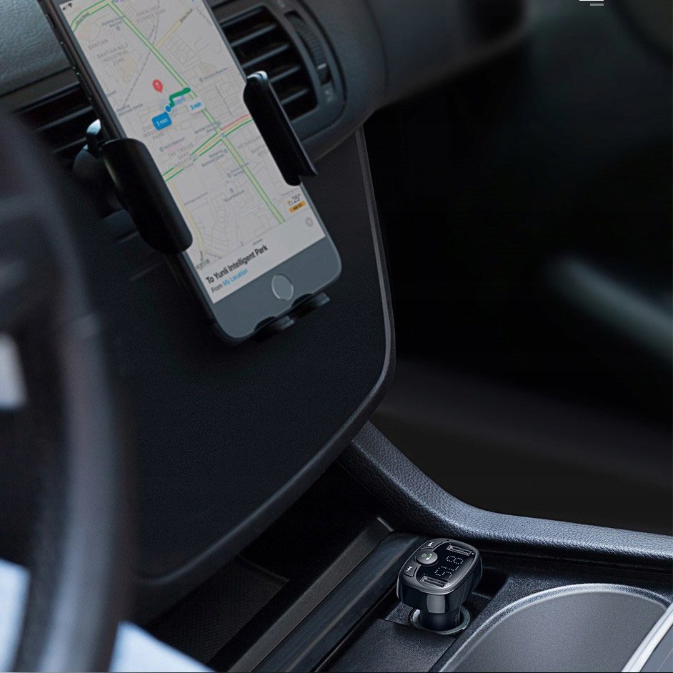 Baseus Car Bluetooth MP3 FM Transmitter Charger ( Micro SD+ DUAL USB charging) - Black